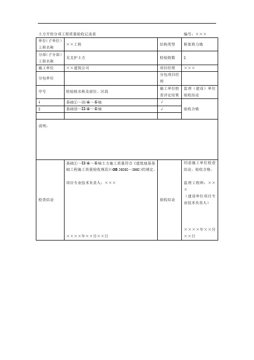 土方开挖分项工程质量验收记录