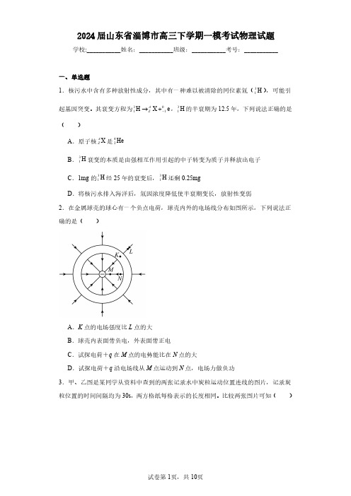 2024届山东省淄博市高三下学期一模考试物理-试题解析