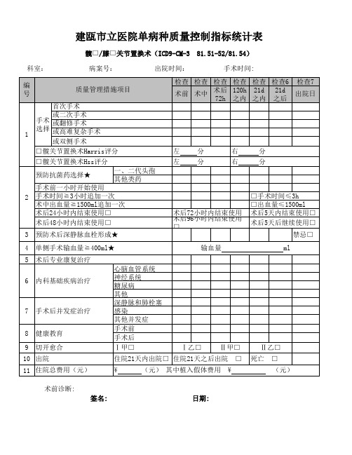 单病种质量控制指标统计表-髋膝关节置换