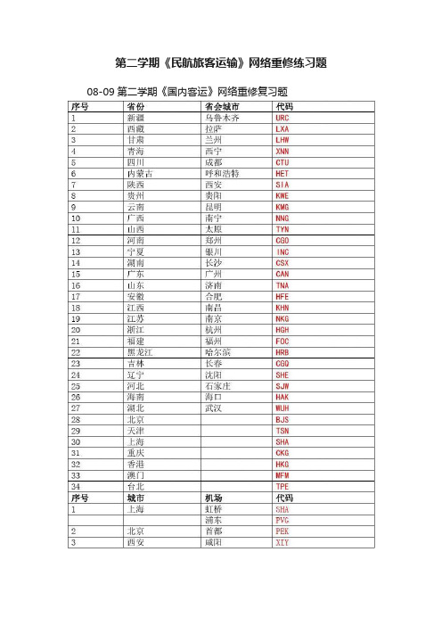 第二学期《民航旅客运输》网络重修练习题