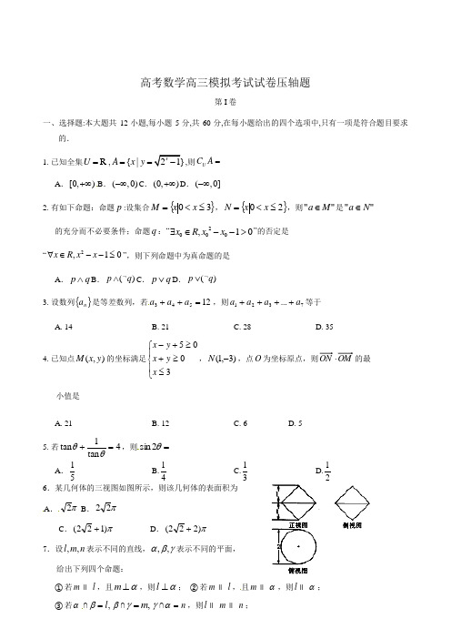 高考数学高三模拟考试试卷压轴题0101