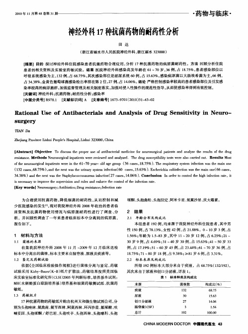 神经外科17种抗菌药物的耐药性分析