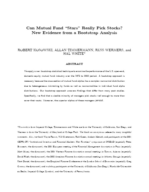 Can Mutual Fund Stars Really Pick Stocks- New Evidence from a Bootstrap Analysis