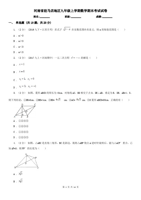 河南省驻马店地区九年级上学期数学期末考试试卷