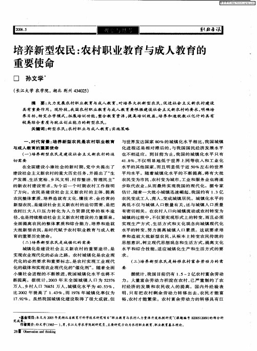 培养新型农民：农村职业教育与成人教育的重要使命