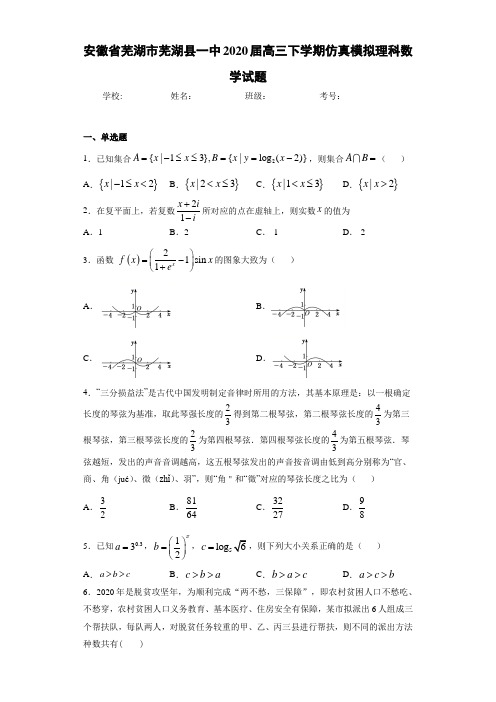 安徽省芜湖市芜湖县一中2020届高三下学期仿真模拟理科数学试题