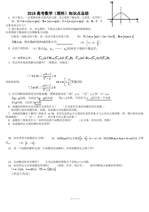 2018高考数学(理科)知识点总结(精辟)