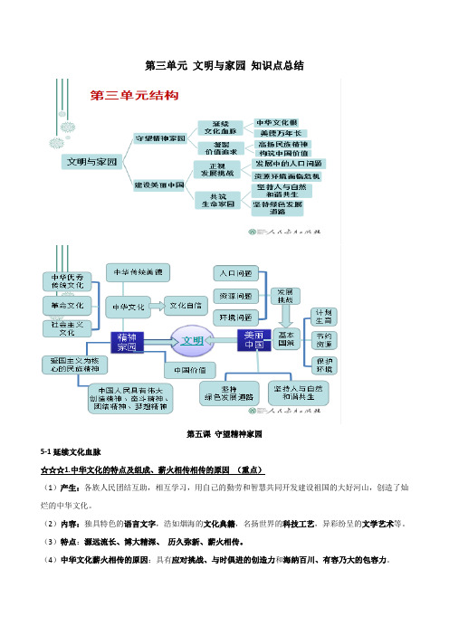 部编版九年级道德与法治上册知识点：第三单元 文明与家园