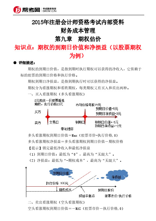 第九章 期权估价-期权的到期日价值和净损益(以股票期权为例)