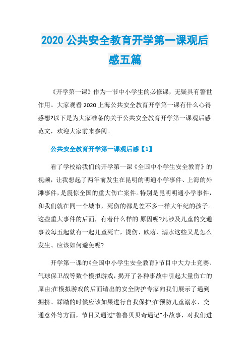 2020公共安全教育开学第一课观后感五篇