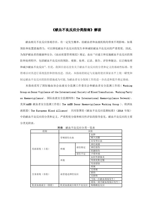 《献血不良反应分类指南》解读