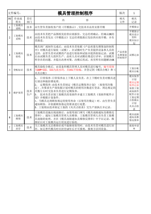 模具管理控制程序