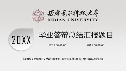 西安电子科技大学 毕业答辩微立体总结汇报模板 精美框架式PPT模板