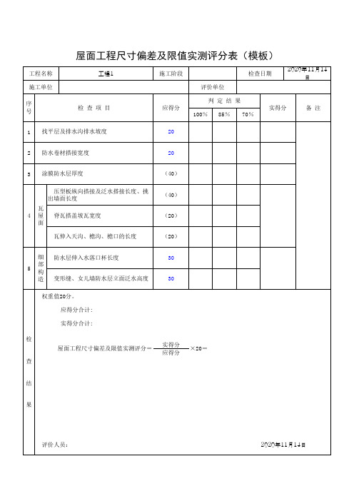 屋面工程尺寸偏差及限值实测评分表(模板)