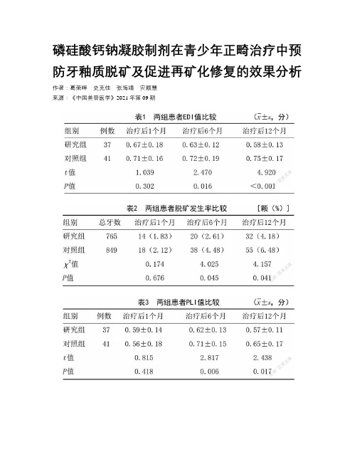 磷硅酸钙钠凝胶制剂在青少年正畸治疗中预防牙釉质脱矿及促进再矿化修复的效果分析