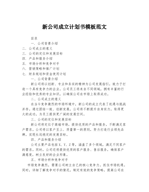 新公司成立计划书模板范文