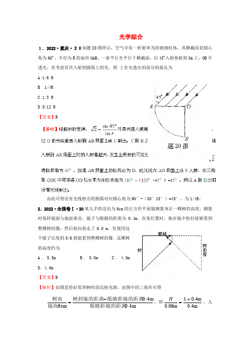 2022高考物理 月刊专版 专题11 光学综合 高考在线2022