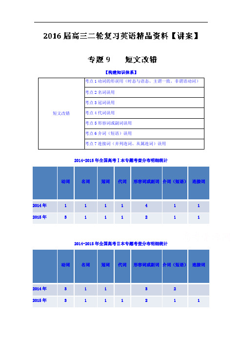 高三二轮复习英语精品资料 专题09 短文改错(讲) word版含解析