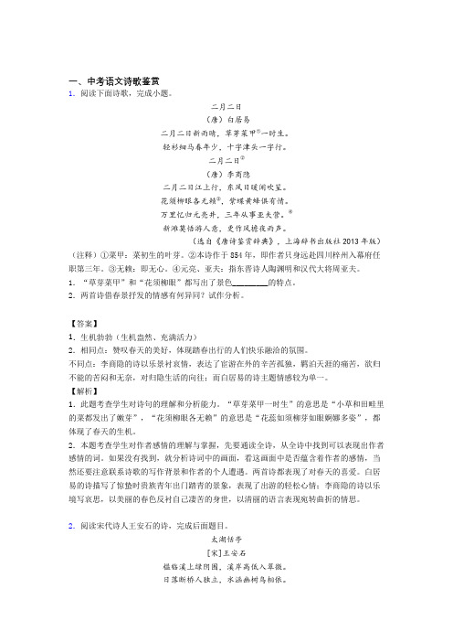 2020-2021中考语文与诗歌鉴赏有关的压轴题及答案解析