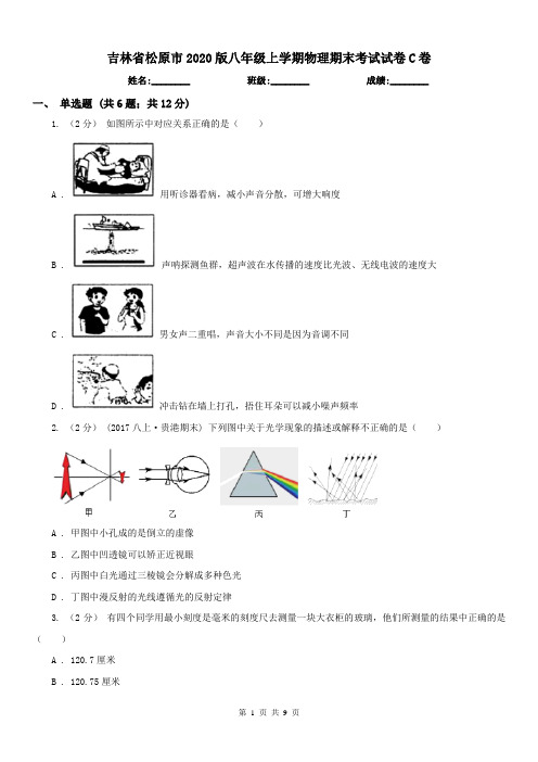 吉林省松原市2020版八年级上学期物理期末考试试卷C卷