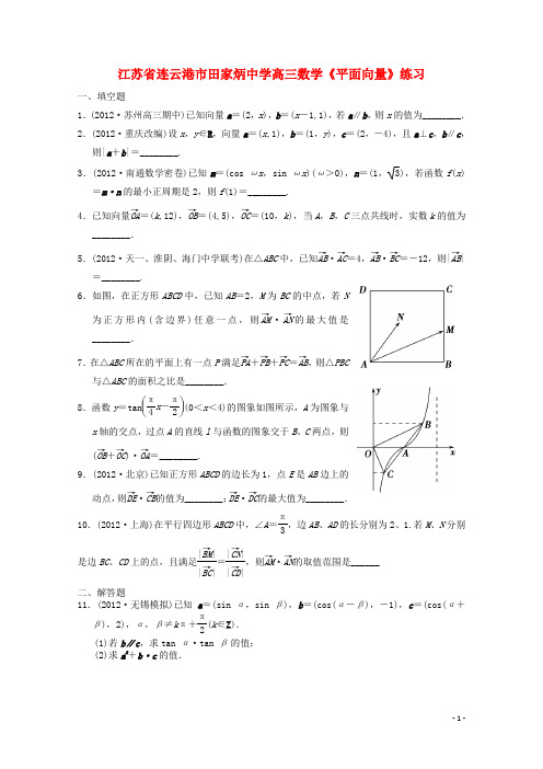 江苏省连云港市田家炳中学高三数学《平面向量》练习