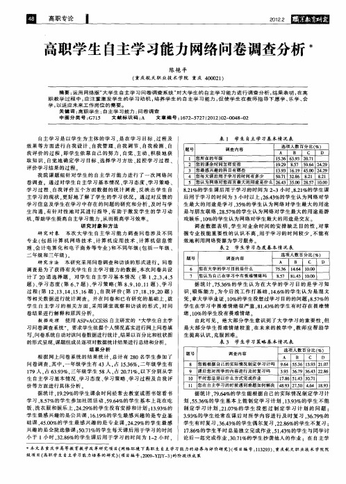 高职学生自主学习能力网络问卷调查分析