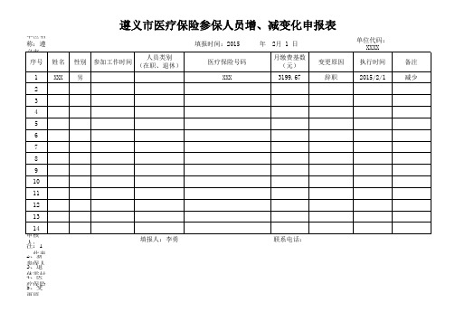 医疗保险增、减变化申报表