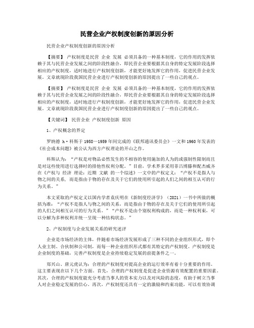 民营企业产权制度创新的原因分析