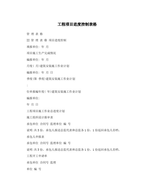 工程项目进度控制表格