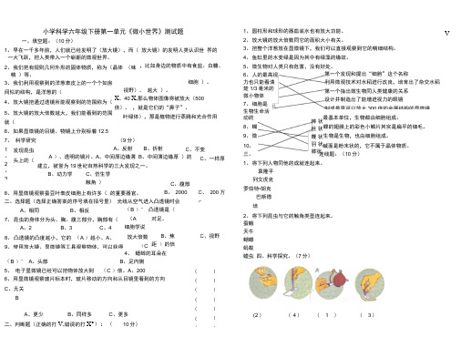 小学科学六年级下册第一单元《微小世界》测试题答案