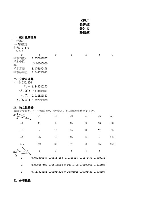 应用数理统计》学分课题及答案