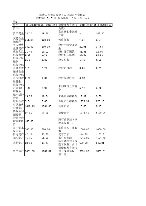 中国保险年鉴2020：华贵人寿保险股份有限公司资产负债表