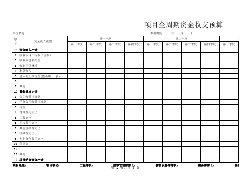 项目全周期资金收支预算表