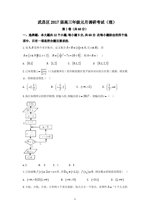 湖北省武汉市武昌区2017届高三1月调研考试理数试题 Word版含答案