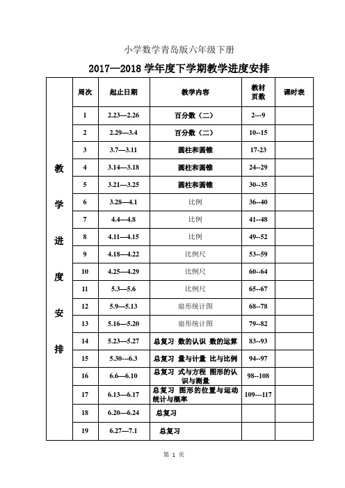 小学数学青岛版六年级下册下集体学期备课