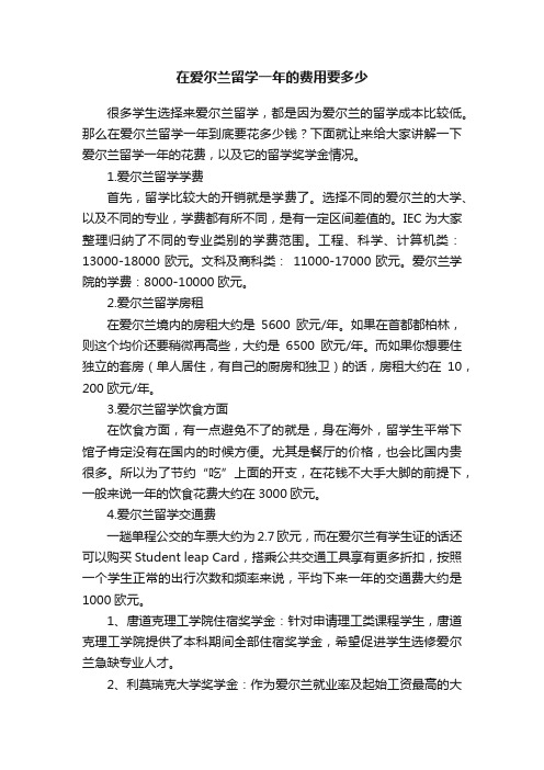 在爱尔兰留学一年的费用要多少