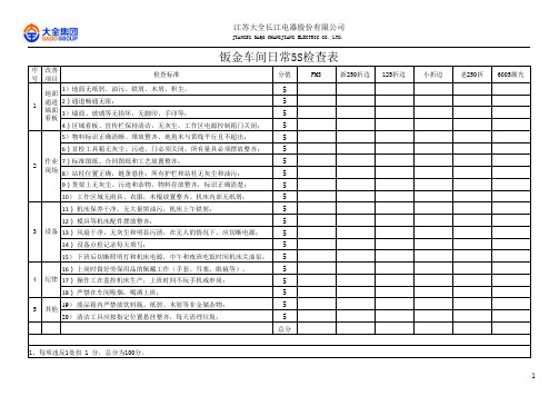 钣金车间日常5S检查表