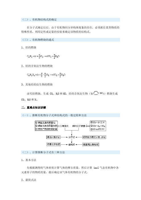 有机物分子式和结构式的确定   重点难点