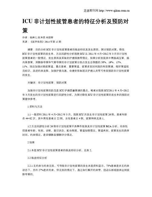 ICU非计划性拔管患者的特征分析及预防对策