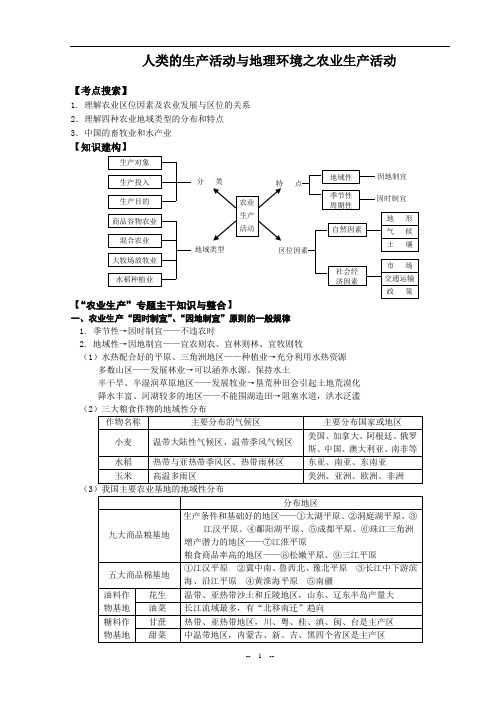 高三地理教案 专题复习——人类的生产活动与地理环境