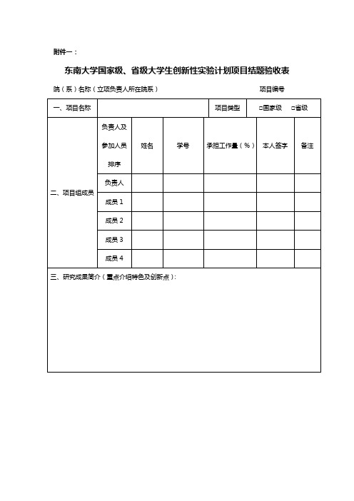 东南大学国家级、省级大学生创新性实验计划项目结题验收表