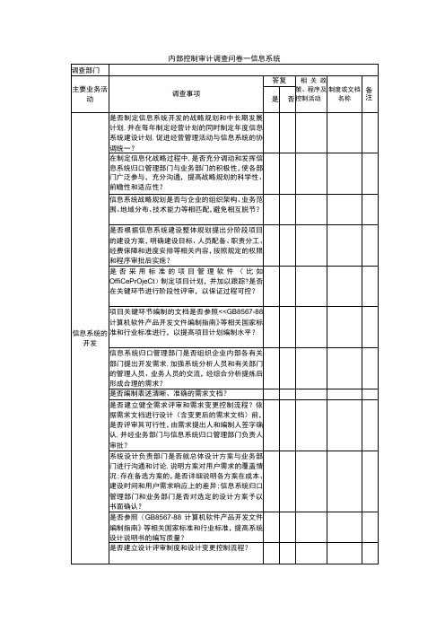 内部控制审计调查问卷—信息系统