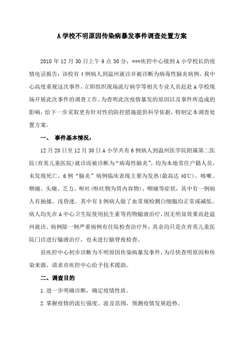 不明原因传染病暴发事件的现场调查方DOC