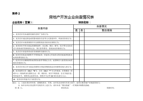 房地产开发企业自查情况表