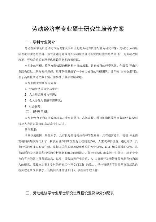 劳动经济学专业硕士研究生培养方案