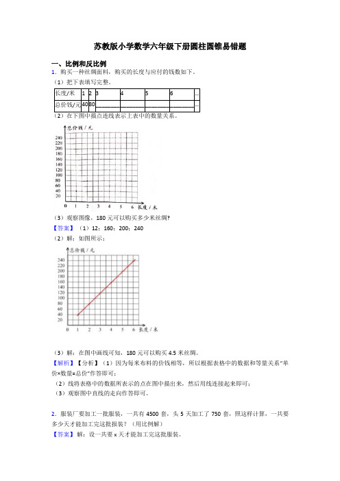 苏教版小学数学六年级下册圆柱圆锥易错题