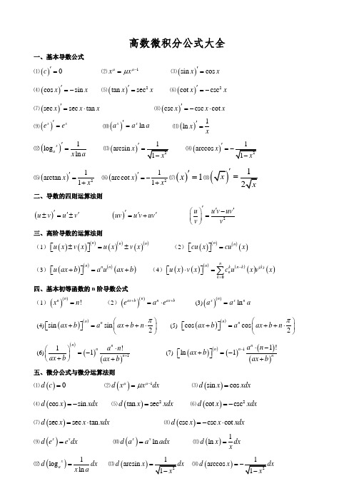 高数微积分公式大全(总结的比较好)