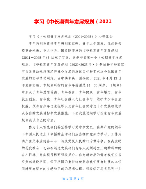 学习《中长期青年发展规划(2021