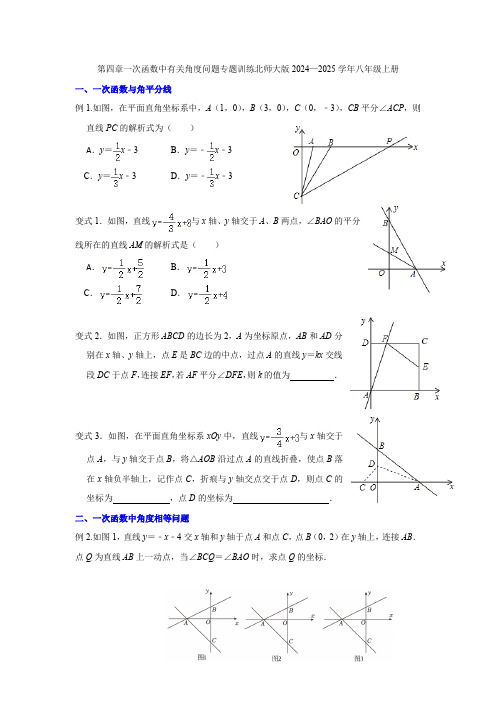 第四章一次函数中有关角度问题专题训练北师大版2024—2025学年八年级上册