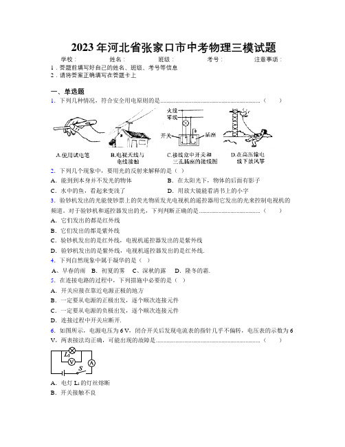 2023年河北省张家口市中考物理三模试题附解析